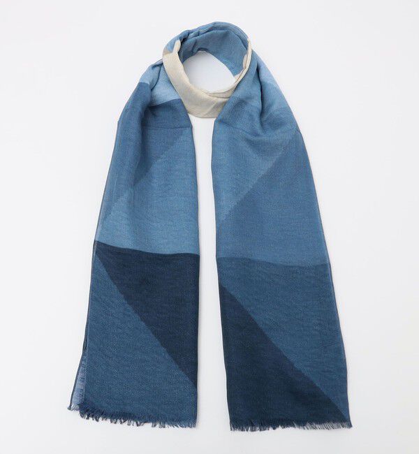 SHIPS「SHIPS: コットン/リネン パターン ストール」|ストール|コバルトブルー