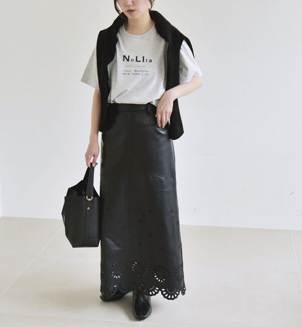 quaranciel「quaranciel: フラワー 刺繍 バック スリット ロング スカート」|スカート|