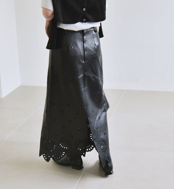 quaranciel「quaranciel: フラワー 刺繍 バック スリット ロング スカート」|スカート|