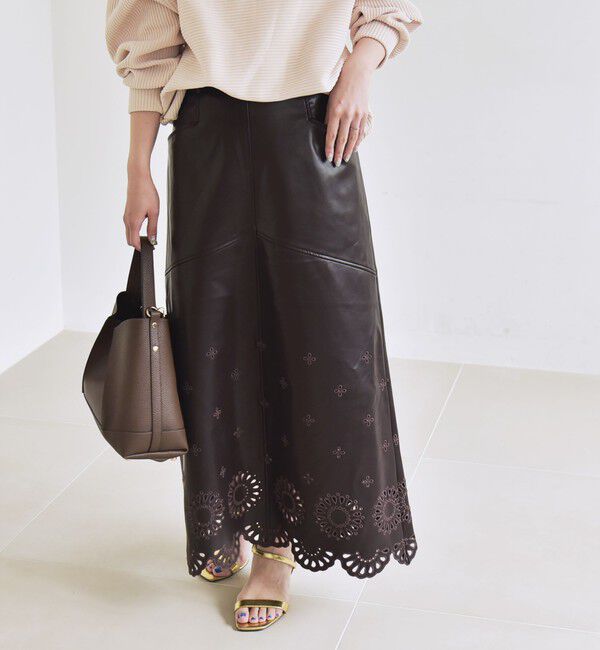 quaranciel「quaranciel: フラワー 刺繍 バック スリット ロング スカート」|スカート|