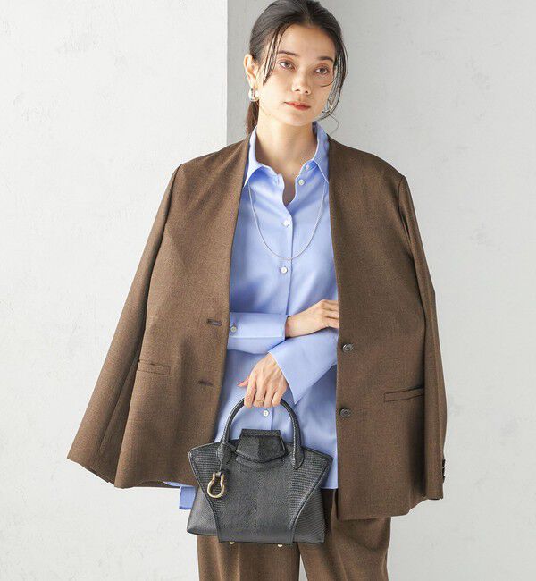 SHIPS for women「〈手洗い可能〉TUMUGITO(R) シャーク ツイード カラーレス ジャケット」|ノーカラージャケット|