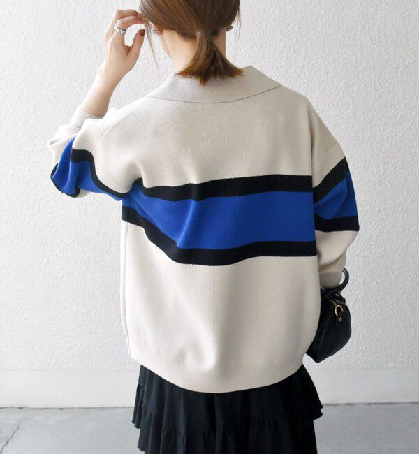 SHIPS any「SHIPS any:〈手洗い可能〉パネル ボーダー スキッパー ニット プルオーバー」|ニット・セーター|