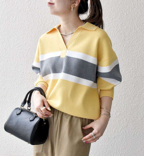 SHIPS any「SHIPS any:〈手洗い可能〉パネル ボーダー スキッパー ニット プルオーバー」|ニット・セーター|