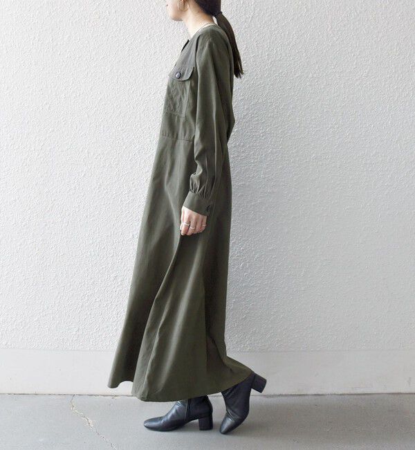 SHIPS any「SHIPS any:〈洗濯機可能〉ピーチスキン クルーネック ポケット フレア ワンピース」|ワンピース|