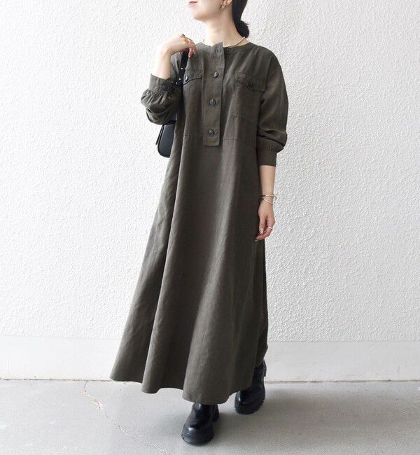 SHIPS any「SHIPS any:〈洗濯機可能〉ピーチスキン クルーネック ポケット フレア ワンピース」|ワンピース|