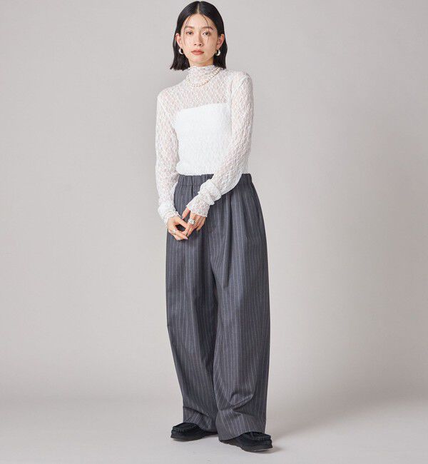 SHIPS for women「SHIPS NINE CASE:〈手洗い可能〉シアー レース ハイネック プルオーバー」|Tシャツ・カットソー|