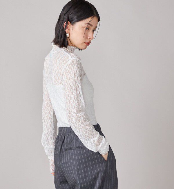 SHIPS for women「SHIPS NINE CASE:〈手洗い可能〉シアー レース ハイネック プルオーバー」|Tシャツ・カットソー|