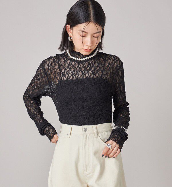 SHIPS for women「SHIPS NINE CASE:〈手洗い可能〉シアー レース ハイネック プルオーバー」|Tシャツ・カットソー|