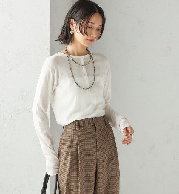 SHIPS for women「【SHIPS別注】miller: シアー ヘンリー ネック ロング スリーブ TEE」|Tシャツ・カットソー|