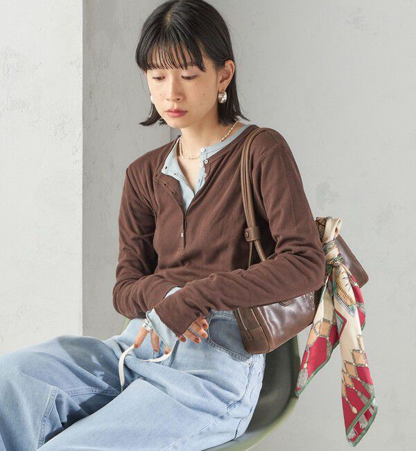 SHIPS for women「【SHIPS別注】miller: シアー ヘンリー ネック ロング スリーブ TEE」|Tシャツ・カットソー|