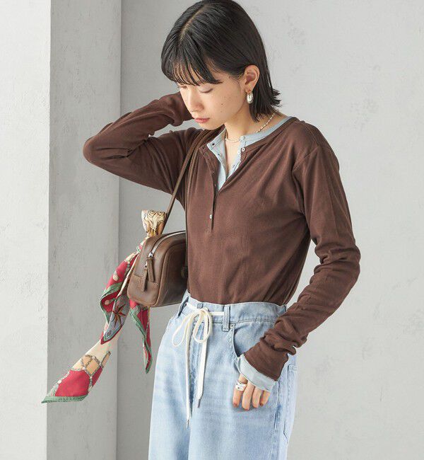 SHIPS for women「【SHIPS別注】miller: シアー ヘンリー ネック ロング スリーブ TEE」|Tシャツ・カットソー|