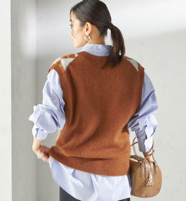 SHIPS for women「〈手洗い可能〉ディープ Vネック アーガイル ベスト」|ベスト・ジレ|