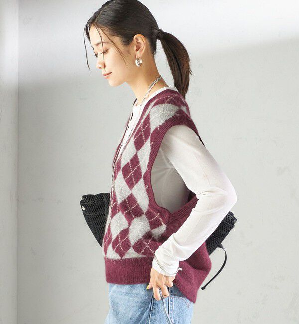 SHIPS for women「〈手洗い可能〉ディープ Vネック アーガイル ベスト」|ベスト・ジレ|