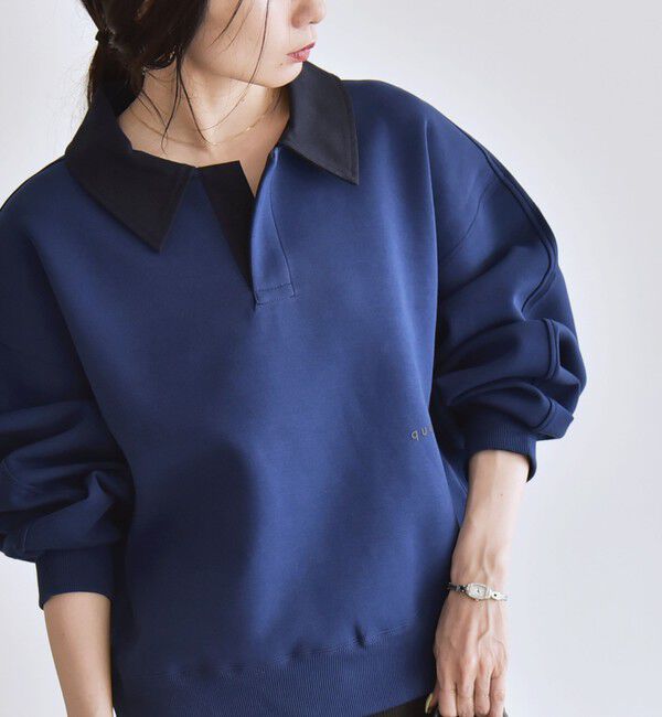 quaranciel「quaranciel:〈洗濯機可能〉ポンチ ロゴプリント ポロ スウェット プルオーバー」|スウェット・ジャージ|