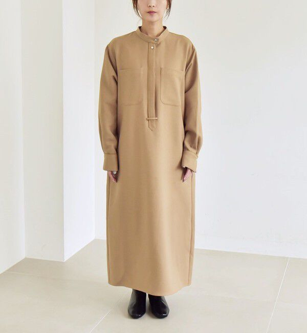 quaranciel「quaranciel:〈洗濯機可能〉ダブルクロス スタンドカラー ポケット シャツ ワンピース」|ワンピース|