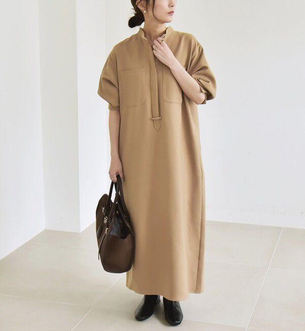 quaranciel「quaranciel:〈洗濯機可能〉ダブルクロス スタンドカラー ポケット シャツ ワンピース」|ワンピース|