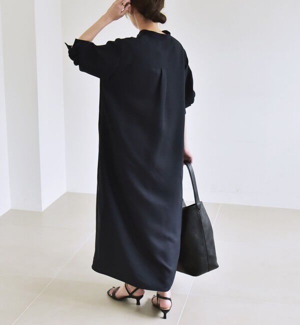 quaranciel「quaranciel:〈洗濯機可能〉ダブルクロス スタンドカラー ポケット シャツ ワンピース」|ワンピース|