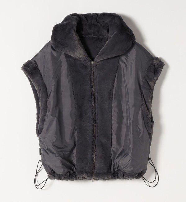 quaranciel「quaranciel: フーディー フェイクファー ドロスト ジップ ショート ベスト」|ダウンベスト・ベスト|