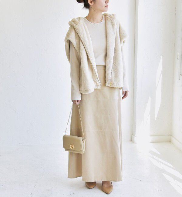 quaranciel「quaranciel: フーディー フェイクファー ドロスト ジップ ショート ベスト」|ダウンベスト・ベスト|