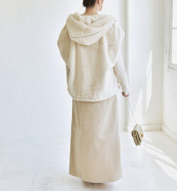 quaranciel「quaranciel: フーディー フェイクファー ドロスト ジップ ショート ベスト」|ダウンベスト・ベスト|