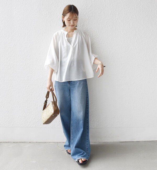 SHIPS for women「〈手洗い可能〉シアー タンブラー デザイン ギャザー ブラウス」|シャツ・ブラウス|