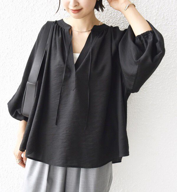 SHIPS for women「〈手洗い可能〉シアー タンブラー デザイン ギャザー ブラウス」|シャツ・ブラウス|ブラック