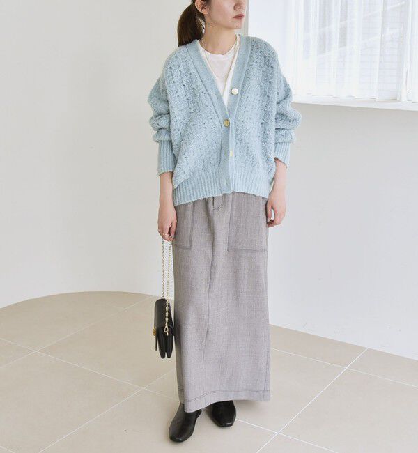 quaranciel「quaranciel: 透かし編み Vネック コンパクト ドルマンニットカーディガン」|カーディガン|