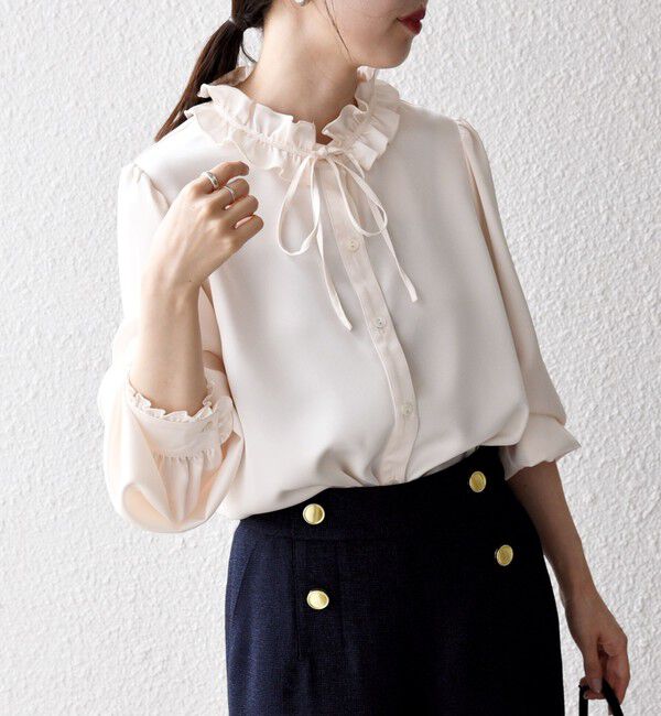 SHIPS any「SHIPS any:〈洗濯機可能〉サテン フリル カラー リボン シャツ ブラウス」|シャツ・ブラウス|