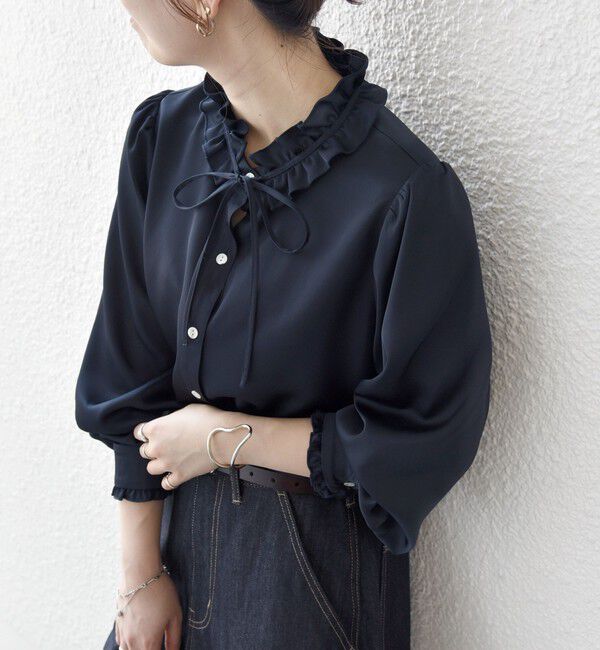 SHIPS any「SHIPS any:〈洗濯機可能〉サテン フリル カラー リボン シャツ ブラウス」|シャツ・ブラウス|