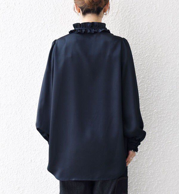 SHIPS any「SHIPS any:〈洗濯機可能〉サテン フリル カラー リボン シャツ ブラウス」|シャツ・ブラウス|