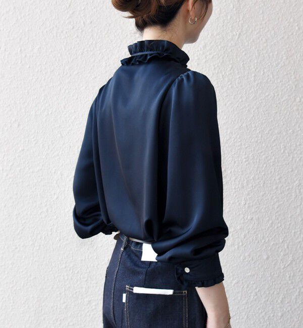 SHIPS any「SHIPS any:〈洗濯機可能〉サテン フリル カラー リボン シャツ ブラウス」|シャツ・ブラウス|