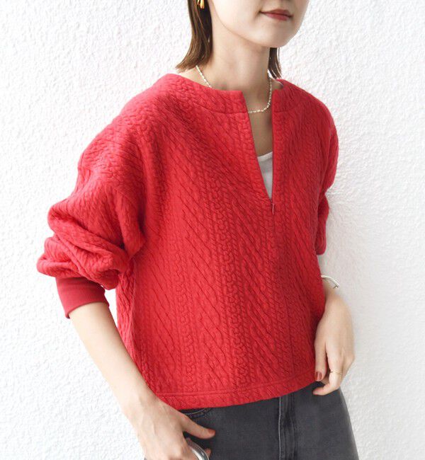 SHIPS for women「〈手洗い可能〉ケーブル ジャージー スキッパー プルオーバー」|Tシャツ・カットソー|レッド