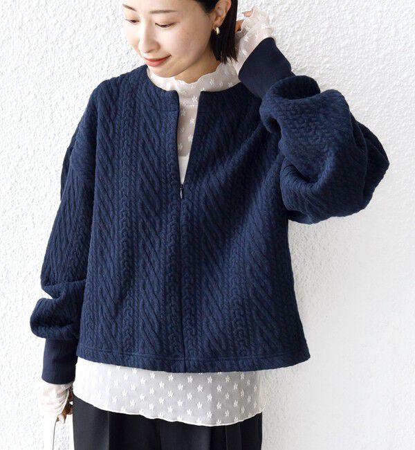 SHIPS for women「〈手洗い可能〉ケーブル ジャージー スキッパー プルオーバー」|Tシャツ・カットソー|ネイビー