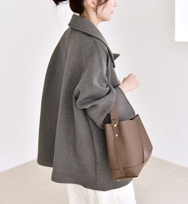 quaranciel「quaranciel:〈手洗い可能〉ダンボール ステンカラー ジャケット コート26SS」|ステンカラーコート|チャコールグレー