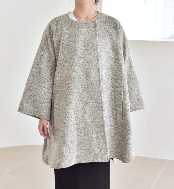 quaranciel「quaranciel: スライバー ウール ミックス クルーネック コート」|ノーカラーコート|