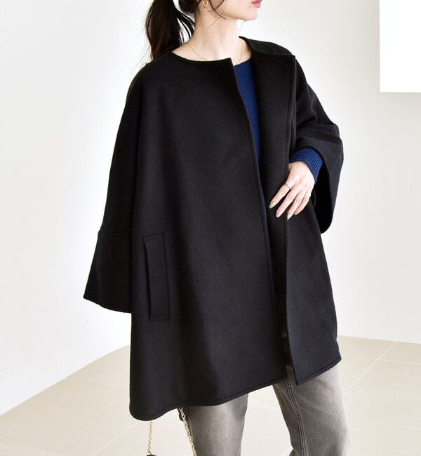 quaranciel「quaranciel: スライバー ウール ミックス クルーネック コート」|ノーカラーコート|