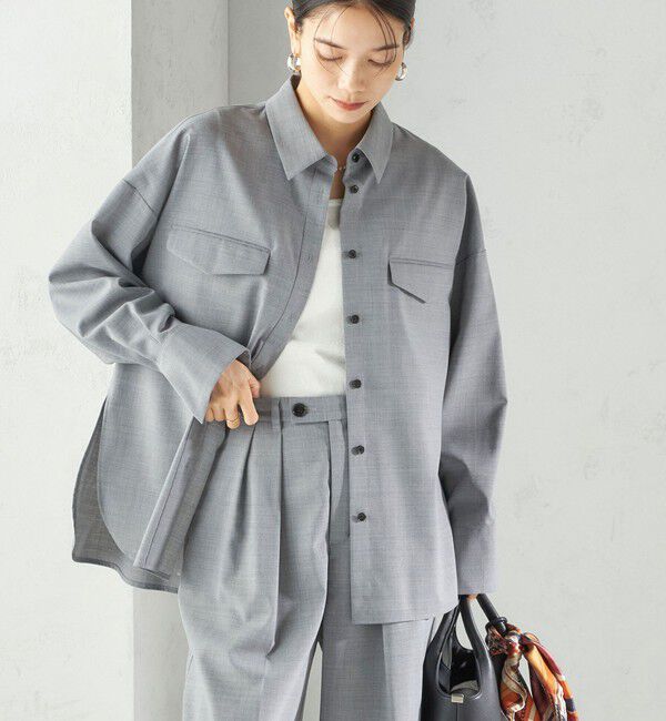 SHIPS for women「《予約》〈手洗い可能〉トロピカル ポケット シャツ（セットアップ対応）」|シャツ・ブラウス|ライトグレー