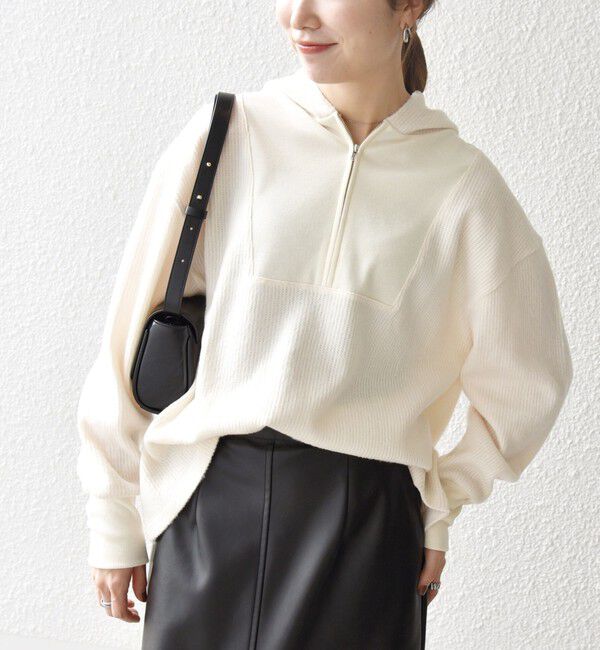 SHIPS any「SHIPS any:〈手洗い可能〉起毛 ワッフル ハーフジップ フーディー プルオーバー」|Tシャツ・カットソー|オフホワイト