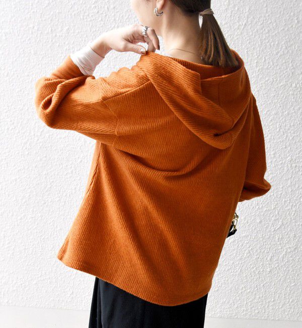 SHIPS any「SHIPS any:〈手洗い可能〉起毛 ワッフル ハーフジップ フーディー プルオーバー」|Tシャツ・カットソー|オレンジ