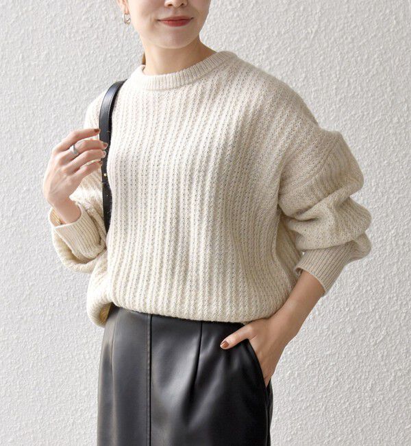 SHIPS any「SHIPS any: リブ タック編み クルーネック ボタン ニット プルオーバー」|ニット・セーター|