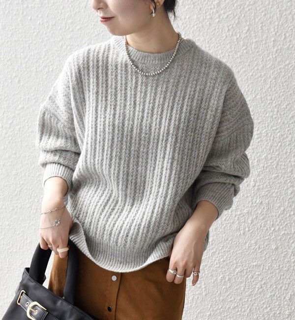 SHIPS any「SHIPS any: リブ タック編み クルーネック ボタン ニット プルオーバー」|ニット・セーター|