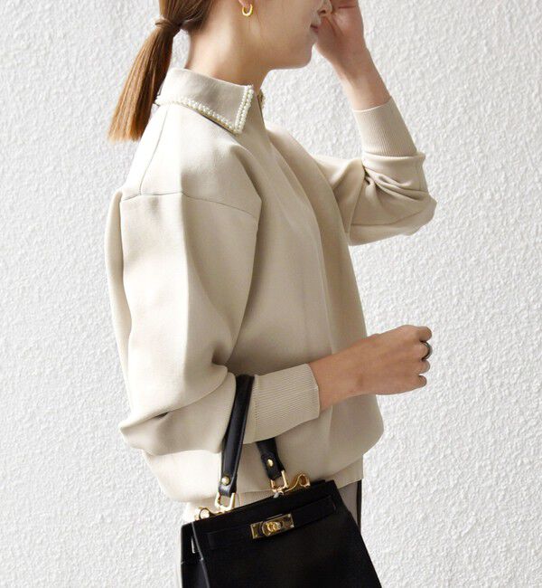 SHIPS any「SHIPS any:〈手洗い可能〉パール モチーフ 襟付き スキッパー ニット プルオーバー」|ニット・セーター|