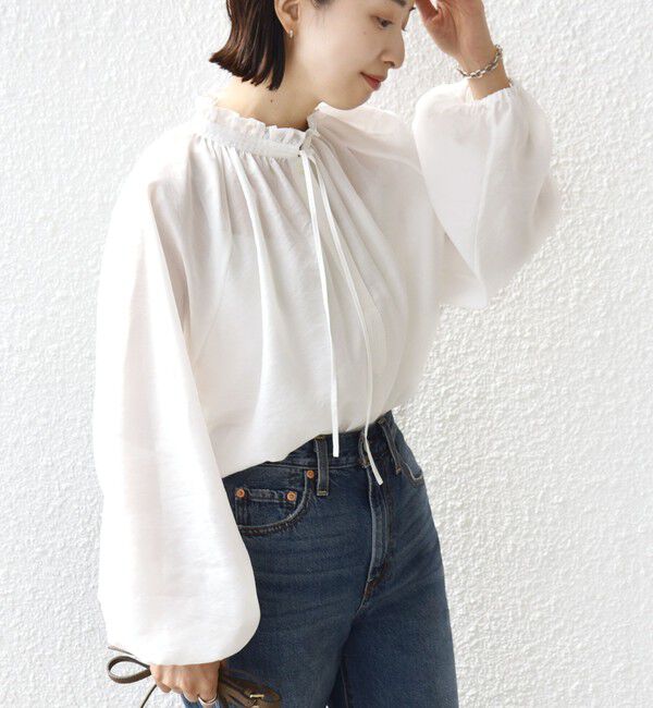 SHIPS for women「〈手洗い可能〉シアー タンブラー リボン デザイン 長袖 ブラウス」|シャツ・ブラウス|