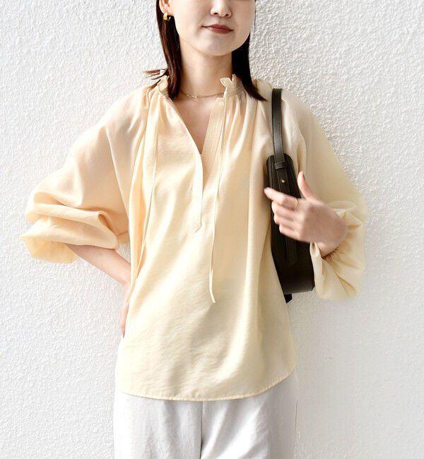 SHIPS for women「〈手洗い可能〉シアー タンブラー リボン デザイン 長袖 ブラウス」|シャツ・ブラウス|