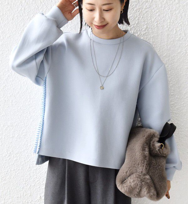 SHIPS for women「【WEB限定】〈手洗い可能〉サイド スリット フリル ダンボール カットソー」|Tシャツ・カットソー|ライトブルー