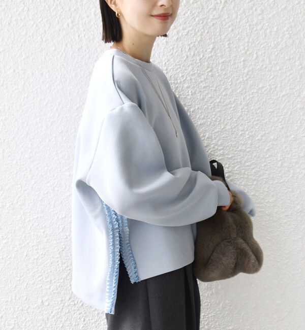 SHIPS for women「【WEB限定】〈手洗い可能〉サイド スリット フリル ダンボール カットソー」|Tシャツ・カットソー|