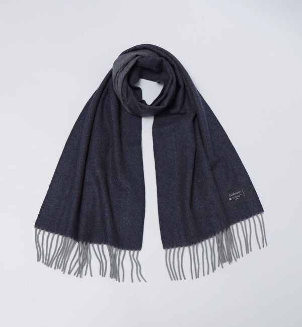 SHIPS「SHIPS: カシミヤ ヘリンボーン リバーシブル マフラー」|ストール|ネイビー