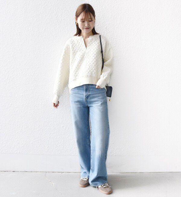 SHIPS for women「【WEB限定】〈手洗い可能〉キルティング ジャカード キーネック プルオーバー」|Tシャツ・カットソー|