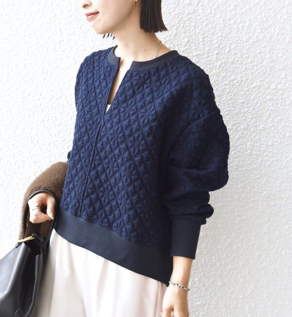 SHIPS for women「【WEB限定】〈手洗い可能〉キルティング ジャカード キーネック プルオーバー」|Tシャツ・カットソー|