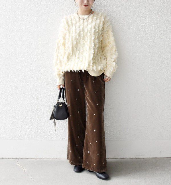 SHIPS any「SHIPS any:〈手洗い可能〉ポリエステル ベロア 刺繍 ストレート ワイド パンツ」|その他|